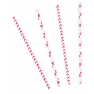 Image de Amscan 24 Pailles papier chevrons et pois fuschia