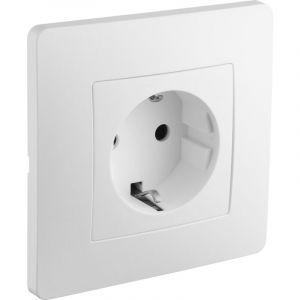 Debflex Caly - Prise Électrique 2P+T Schuko - Prise Murale Type F - Plastique + Support Métal - Installation Encastrée - Blanche - 74,5 x 74,5 x 39,5 mm