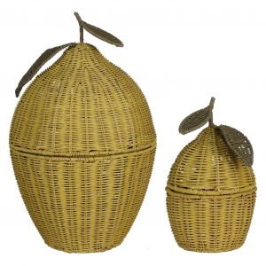 House of Seasons Panier de rangement Mica Decorations avec couvercle - Lot de 2 - H48 x Ø30 cm - Rotin - Jaune