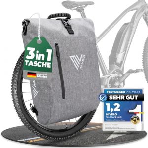 MIVELO Pannier - Sac à dos et sac à bandoulière 3-en-1 - Imperméable & Incl. compartiment pour ordinateur portable & verrou - 20 litres - Gris