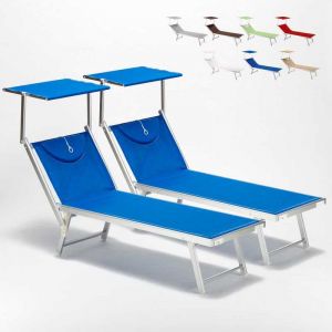 Image de Beach and Garden Design Bain de soleil Chaise longue transats lits de plage aluminium SANTORINI 2 pièces | Bleu