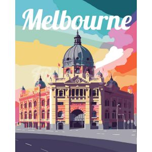 Figured'Art Peinture par Numéro Adulte Affiche de voyage Melbourne - Activité Manuelle Kit de Loisir Créatif DIY Numéro d'Art Complet - 40x50cm sans châssis en bois