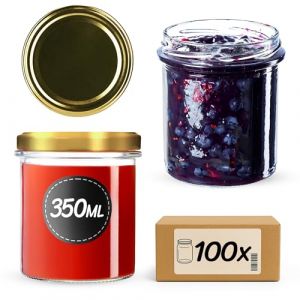 KADAX 100 Pots Mason 350ml + Couvercles Dorés - Verre Résistant