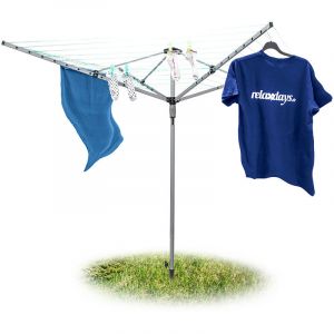 Relaxdays 10018372 -Sèche-linge parapluie Corde de 49 m 4 côtés Piquet de sol très stable Séchoir, gris