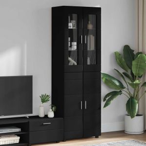 VidaXL Haut Armoire avec porte Noir 60 x 35 x 182 cm Bois d'ing&eacute;nierie