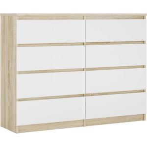 Commode Avec 8 Tiroirs, Chêne Sonoma / Blanc, 120 X 101 X 39 Cm