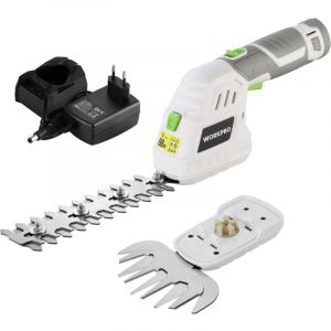 WORKPRO Cisaille Sculpte-Haie Electrique et Taille-Herbes sans Fil 12V, Cisaille &agrave; Gazon Batterie 2000mAh avec 2 Lames, Taille Haie L&eacute;ger pour Coupe,