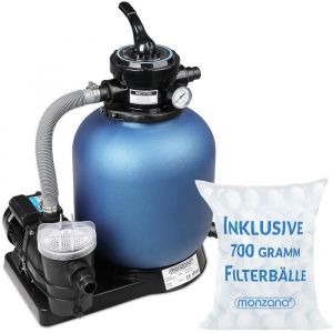 Image de Monzana Pompe Filtre &agrave; Sable 11.000 l/h syst&egrave;me Filtration Eau Piscine 550W IPX5 Boules filtrantes 700g Inclus vanne 4 Voies Fonctions