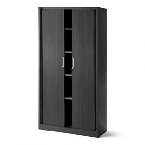 Jan Nowak Armoire Rideaux de Bureau métallique 4 étagères Porte roulante tôle d'acier verrouillable 185 cm x 90 cm x 45 cm (Anthracite/Gris)