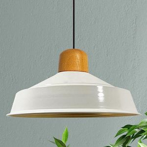 Suspension Industrielle en M&eacute;tal Blanc Peint &agrave; la Main &ndash; Lustre Vintage E27 &Oslash;41 cm pour Salon