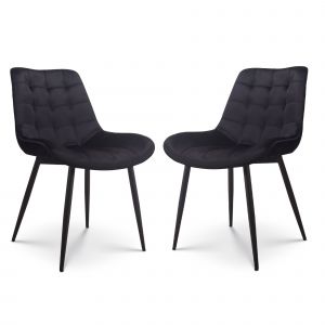 Kosmi Lot De 2 Chaises Noires Style Scandinave Avec Assise En Tissu Rembourr&eacute; Et Pieds En M&eacute;tal Noir