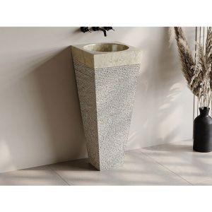 Vasque sur pied en marbre - Coloris cr&egrave;me - L40 x P40 x H90 cm - STORTA