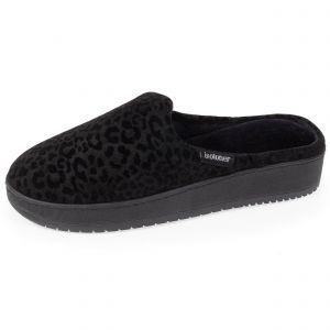 Isotoner Chaussons mules talon Femme Léopard noir