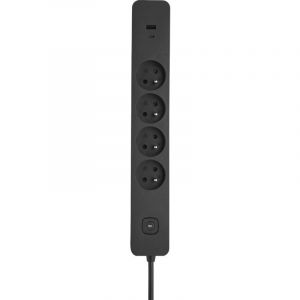 Debflex Multiprise avec Interrupteur - 4 Prises 2P+T 16A + 1 USB-A + 1 USB-C 3,4A - Idéale Branchements Multiples - Cordon 1,5 Mètre - Noir