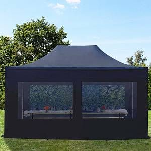 Intent24 Tente pliante tente pliable 3x4,5m - avec fen&ecirc;tre panoramique PROFESSIONAL toit 100% imperm&eacute;able tente de jardin pavillon noir.FR