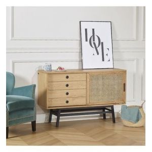 Image de Buffet en chêne cannage et métal noir mat L 121 cm