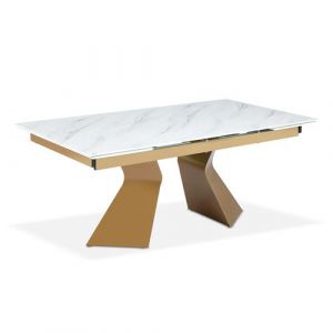 Cotecosy Table &agrave; Manger Extensible Lynda 180-260cm Blanc & Or
