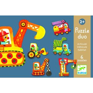 Image de Djeco Puzzle Duo :  Véhicules articulés 6 x 2 pièces