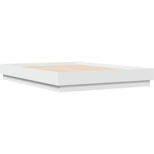 VidaXL Cadre de Lit, Sommier &agrave; Lattes, Lit Double, Lit Adulte de Chambre &agrave; Coucher Int&eacute;rieur, Moderne, Blanc 140x190 cm Bois d'Ing&eacute;nierie