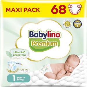 Babylino Premium, Pannolini Neonato Taglia 1 con filtrante ULTRA SOFT, Newborn (2-5Kg), 68 Unità