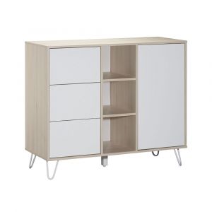 Sauthon Happy commode 1 porte 3 tiroirs - Acacia clair/Blanc