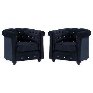 Lot de 2 Fauteuils C STERFIELD Velours noir et boutons effet cristal