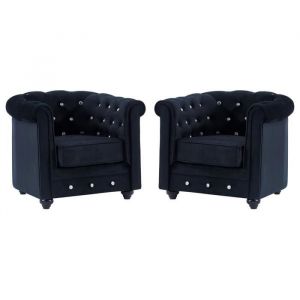 Image de Lot de 2 Fauteuils C STERFIELD Velours noir et boutons effet cristal