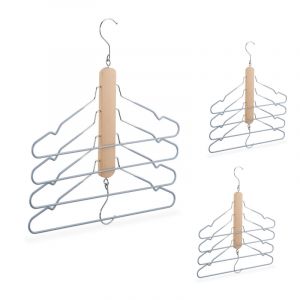 Relaxdays Cintre Multiple, Lot de 3, avec Barre à Pantalon, 4 cintres chacun, Bois et métal, antidérapant, Nature/Gris