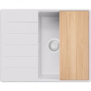 Evier Sous Plan Blanc 62x50cm, 1 bac + Kit de Vidage + Planche a Decouper, evier au meuble 45cm - Copenhague Top de Primagran