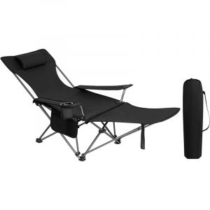 Image de Chaise de Camping.avec Appui-tête. Porte-gobelet. Poche de Rangement. Sac de Transport. Charge 150 kg. Noir - Noir - Woltu