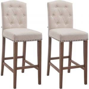 Décoshop26 Lot de 2 tabouret de bar capitonné style baroque en tissu crème pieds en bois clair 100001423