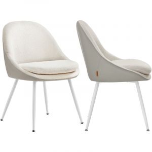 Lot de 2 chaises salle à manger pieds évasés blanc crème et blanc