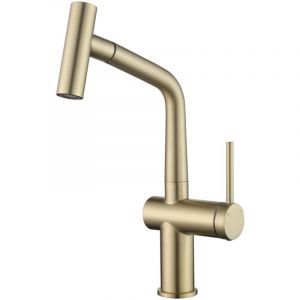 Ceramia Timeless mitigeur d'&eacute;vier &agrave; levier en acier inoxydable avec douchette extractible, monotrou, or bross&eacute; (TMLKF185BG)