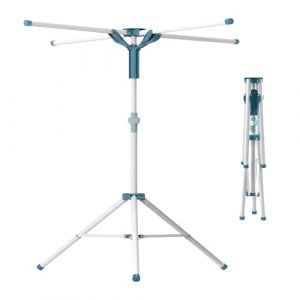 Relaxdays S&eacute;choir &agrave; Linge, Pliable, r&eacute;glable en Hauteur, 80-200 cm, 4 Barres, Camping, s&eacute;choir, Blanc/Bleu