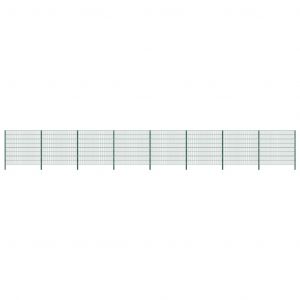 VidaXL Panneau de cl&ocirc;ture avec poteaux Fer 13,6 x 1,6 m Vert
