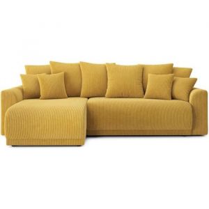 Canapé d'angle NOVA convertible velours côtelé jaune 4 places