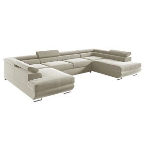 Canap&eacute; en U 5 places convertible avec coffre Lyam Beige