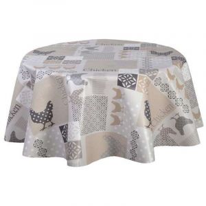 Nappe en toile cirée ronde Baco - Dimensions : Diamètre : 150 cm - Epaisseur : 0,1 cm - Marron