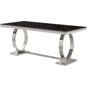 Table &agrave; Manger Rectangulaire Marbr&eacute; Noir Chrome &ndash; 180x90x75 cm - OMEGA