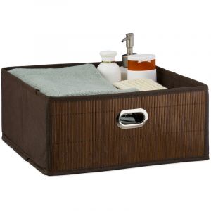 Relaxdays Panier de rangement en bambou, corbeille de salle de bain carrée, plate, 14 x 31 x 31 cm, pliante, marron