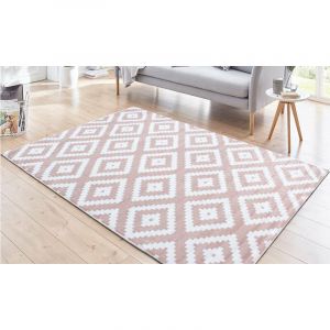 Plus Tapis nordic &agrave; losanges rose 80x300cm