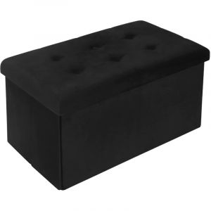 Image de Banc de Rangement - 76x38x38cm -velours-Tabouret Pouf -NOIR- Pouf Rangement - Coffre de Rangement -Tabouret pouf - tabouret de rangement