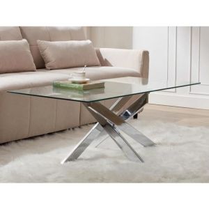 Table basse en verre trempé et métal chromé - Transparent - COSIMA