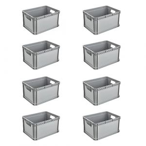 Keeeper Lot de Boîtes de Transport, 8 x 20 l, Empilable, Polypropylène, Robert, Nordic Grey (gris)