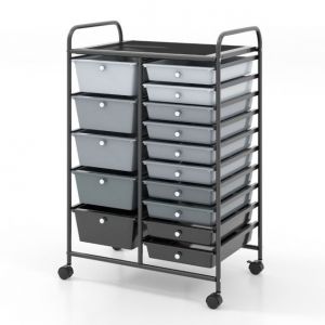 Coast Roll Trolley with 15 Stackable Drawers Trolley with Shelf Bathroom Roll Trolley Storage Trolley 63 x 37 x 87 cm Black