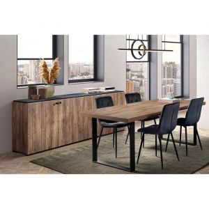 Ensemble S&eacute;jour Buffet et Table 200cm Aspect Bois Finition Denver Pi&egrave;tement U M&eacute;tal Noir - GLESS - ALTOBUY