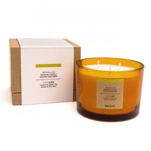 Bougie 3 m&egrave;ches citron et th&eacute; vert