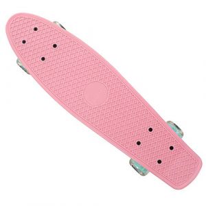 Deuba Skateboard 22' Rose-Mint Mini Planche &agrave; roulettes Max. 100 kg Roues ABEC 7 avec LED Style r&eacute;tro Vintage Plateau antid&eacute;rapant