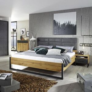 M&S Lit 180x200 cm avec 2 chevets décor chêne et anthracite - DETROIT
