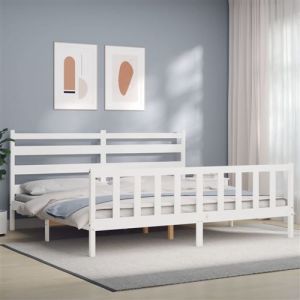 VidaXL Cadre de lit avec tête de lit blanc 200x200 cm bois massif